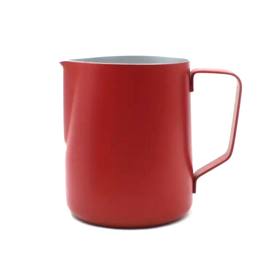 red milk pitcher on a white background