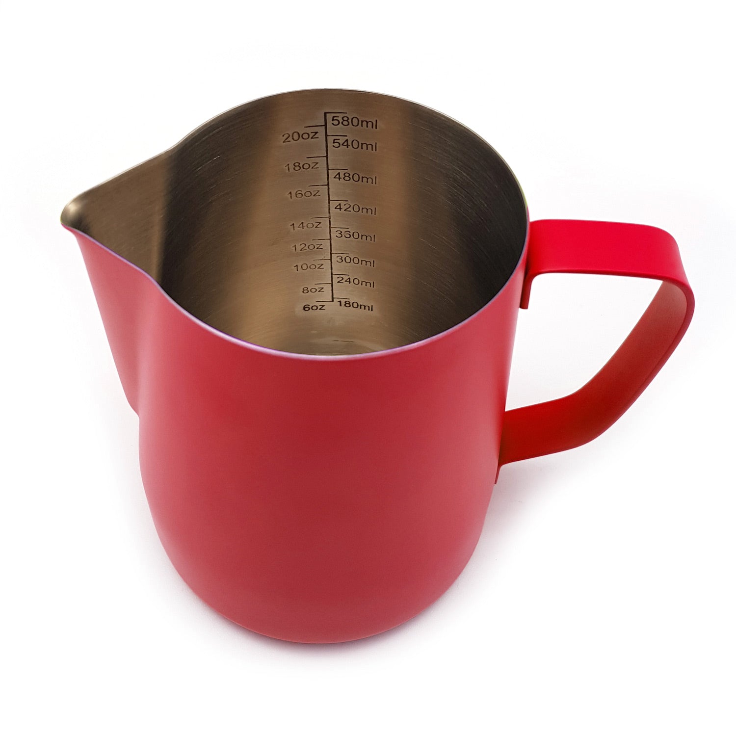 red stainless steel milk frothing pitcher