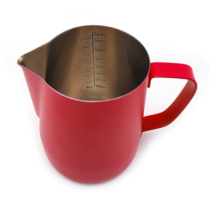red stainless steel milk frothing pitcher