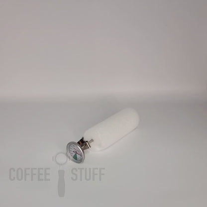 video showing milk thermometer for frothing on espresso coffee machine 